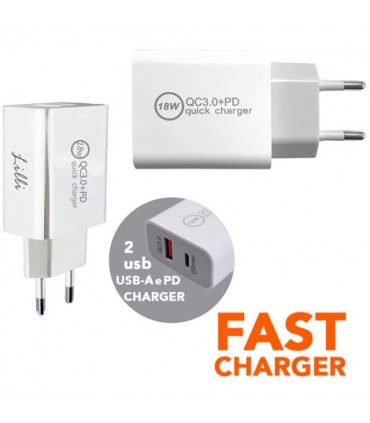 Caricatore da Muro con due prese USB e USB-C di ultima generazione colore BIANCO