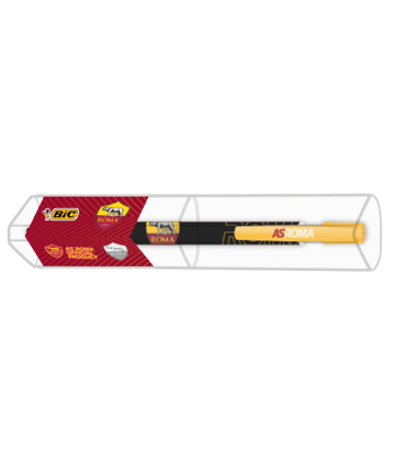 PENNA A SCATTO BIC MEDIA CON LOGO A.S ROMA FUSTo NERo E SCATOLA REGALO