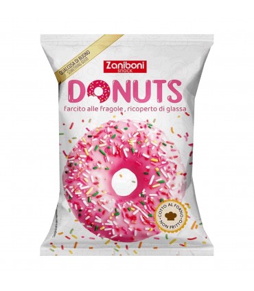 DONUTS FARCITO ALLA FRAGOLA E RICOPERTO AL CIOCCOLATO DA  60G CARTONE DA 18 PZ.