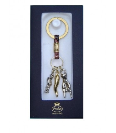 Portachiavi Corno Dorato + Gobbo + Mani in metallo smaltato a mano