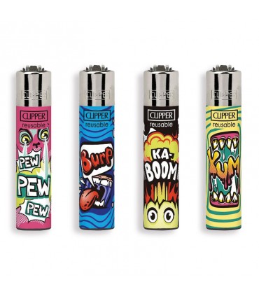 Accendino Clipper Micro ONOMATOPOEIA conf. 48 pz. assortiti con 4 grafiche