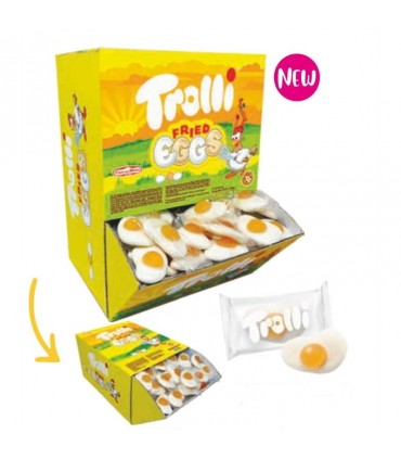 TROLLI FRIED EGGS CARAMELLA GOMMOSA DA 6.5GR. ESPOSITORE A BOCCA DI LUPO DA 200 PZ.