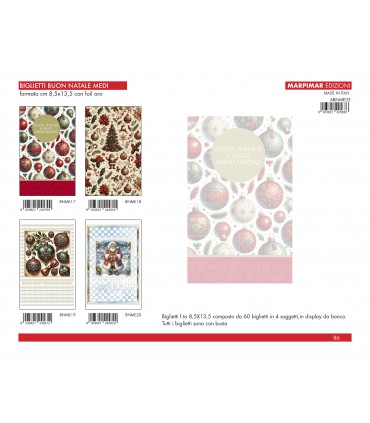 BIGLIETTO MARPIMAR BUON NATALE MEDI Misura 8.5x13.5 cm CON FOIL ORO CONF. 60 PZ. ASSORTITI