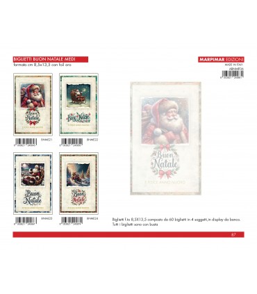 BIGLIETTO MARPIMAR BUON NATALE MEDI Misura 8.5x13.5 cm CON FOIL ORO CONF. 60 PZ. ASSORTITI