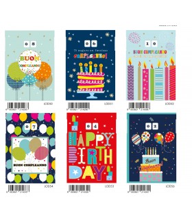 Biglietti Buon Compleanno Marpimar Con DOPPIA rotella 1-99 anni CON FOIL E ORO conf.12 pz. assortiti