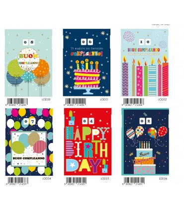 Biglietti Buon Compleanno Marpimar Con DOPPIA rotella 1-99 anni CON FOIL E ORO conf.12 pz. assortiti