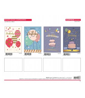 Biglietti Buon Compleanno Marpimar CON FOIL ORO E RILIEVO conf.12 pz. assortiti