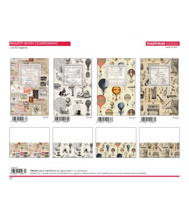 Biglietti  BUON Compleanno Marpimar CON FOIL ARGENTO conf.12 pz. assortiti