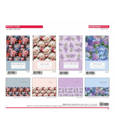 BIGLIETTO BUON COMPLEANNO MARPIMAR CON GLITTER IRIDESCENTE CONF. 12 PZ. ASSORTITI