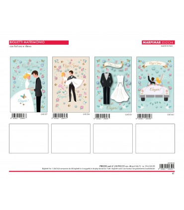 BIGLIETTO MATRIMONIO MARPIMAR CON FOIL ORO E RILIEVO CONF. 12 PZ. ASSORTITI