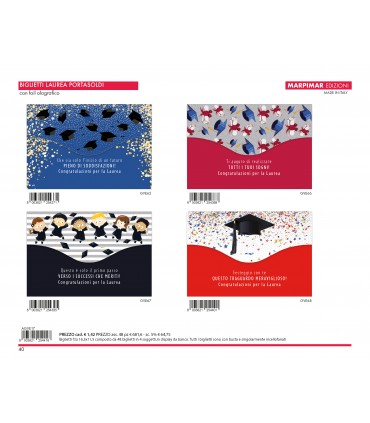 BIGLIETTO LAUREA PORTASOLDI MARPIMAR CON FOIL OLOGRAFICO CONF. 12 PZ. ASSORTITI