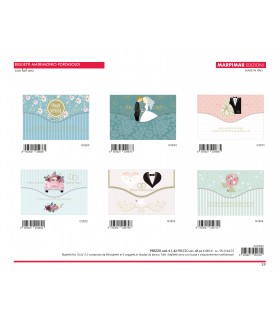 BIGLIETTO MATRIMONIO PORTASOLDI MARPIMAR CON FOIL ORO CONF. 12 PZ. ASSORTITI