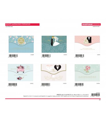 BIGLIETTO MATRIMONIO PORTASOLDI MARPIMAR CON FOIL ORO CONF. 12 PZ. ASSORTITI