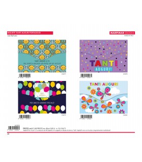 BIGLIETTO TANTI AUGURI PORTASOLDI MARPIMAR CON FOIL ORO CONF. 12 PZ. ASSORTITI