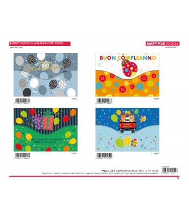 BIGLIETTO TANTI AUGURI PORTASOLDI MARPIMAR CON FOIL ORO CONF. 12 PZ. ASSORTITI