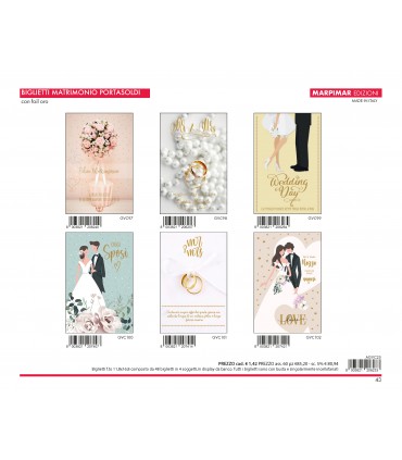 BIGLIETTO MATRIMONIO PORTASOLDI MARPIMAR CON FOIL ORO CONF. 12 PZ. ASSORTITI