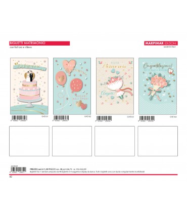 BIGLIETTO MATRIMONIO MARPIMAR CON FOIL ORO E RILIEVO CONF. 12 PZ. ASSORTITI