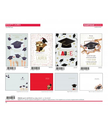 BIGLIETTO LAUREA MARPIMAR CON FOIL ORO CONF. 12 PZ. ASSORTITI