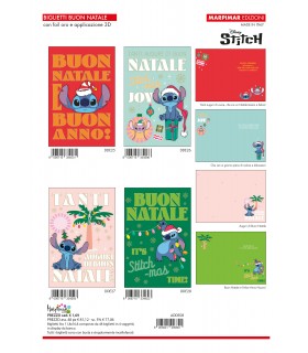 BIGLIETTO BUON NATALE STITCH MARPIMAR CON FOIL ORO E APPLICAZIONI 3DCONF. 12 PZ. ASSORTITI