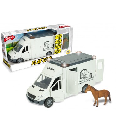 PLAY CITY MEZZI TRAILER TRASPORTO CAVALLI LUCI E SUONI MOVIMENTO A FRIZIONE CON PORTE APRIBILI SCALA 1:12 TEOREMA GIOCHI
