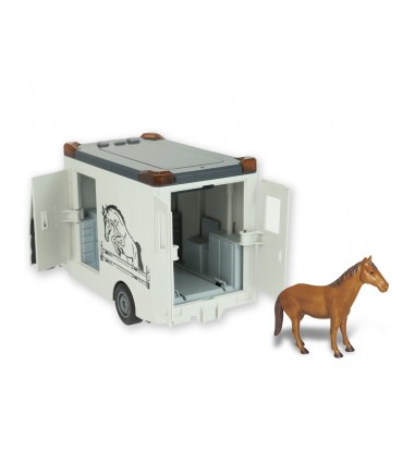 PLAY CITY MEZZI TRAILER TRASPORTO CAVALLI LUCI E SUONI MOVIMENTO A FRIZIONE CON PORTE APRIBILI SCALA 1:12 TEOREMA GIOCHI