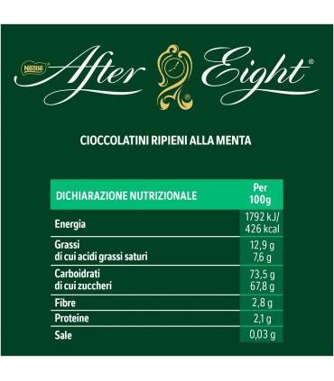 NESTLE COLLECTION AFTER EIGHT sfoglie classiche di cioccolata con ripieno alla menta conf. da 200gr IN SCATOLA DA REGALO