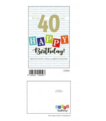 BIGLIETTO BUON COMPLEANNO 40 MARPIMAR CON FOIL ORO CONF. 6 PZ.