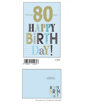 BIGLIETTO BUON COMPLEANNO 80 anni MARPIMAR CON FOIL ORO CONF. 6 PZ.