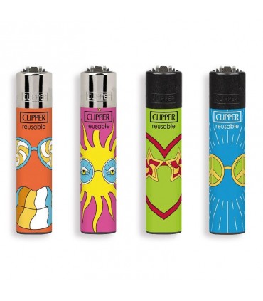 Accendino Clipper Micro HIPPIE SINGLASSES conf. 48 pz. assortiti con 4 grafiche