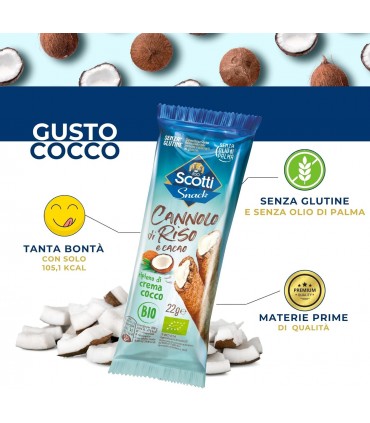 SNACK RISO SCOTTI CANNOLO DI RISO CON CACAO E COCCO 22g. CONF. 24 PZ.
