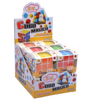 CUBO MAGICO GIOCATTOLO CON GUSTOSE CARAMELLE ASSORTITE da 3g dimensione 7 cm x 7 cm CONF. 12PZ