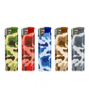 Accendino ELETTRONICO Atomic CAMOUFLAGE conf. 50 pz. assortito con 5 grafiche