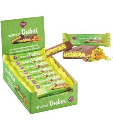 Elit Dubai LUSSUOSA Barretta di cioccolato DA 30GR pistacchio e Kadayif RACCHIUDE L'ESSENZA DEI SAPORI ORIENTALI CONF.24PZ