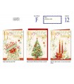 biglietto DI NATALE CROMO CON LAVORAZIONE IN ORO E RILIEVO INTERNO A COLORI conf. 12 pz. assortiti