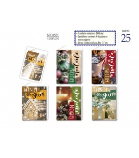 CHIUDIPACCO di NATALE CROMO CON GLITTER e CORDINO  scatola in acetato da 25 blister con 4 PZ. assortiti