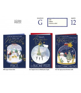 biglietto DI NATALE CROMO CON LAVORAZIONE IN ORO E RILIEVO INTERNO A COLORI conf. 12 pz. assortiti