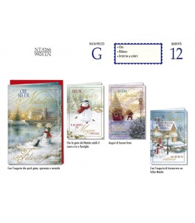 biglietto DI NATALE CROMO CON LAVORAZIONE IN ORO E RILIEVO INTERNO A COLORI conf. 12 pz. assortiti