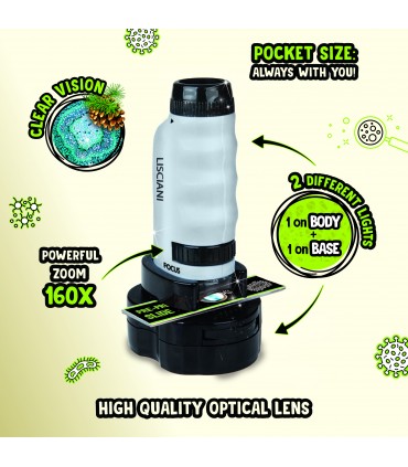 MICRO MICROSCOPIO zoom 160X 2 Luci Attrezzi e Vetrini I'M A GENIUS LISCIANIGIOCHI