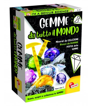 GEMME DA TUTTO IL MONDO POCKET CON BLOCCO DI GESSO DA SCAVARE ATTREZZI E POSTER  I'M A GENIUS LISCIANIGIOCHI