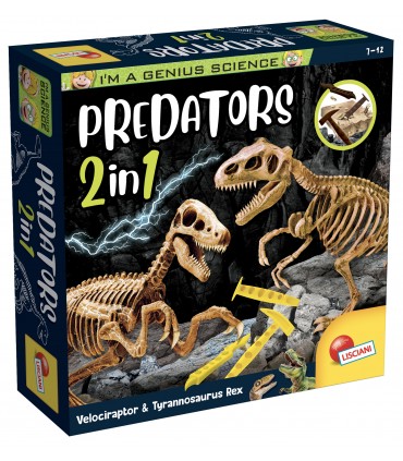 SUPER KIT PREDATORS 2 IN 1 Con fossile da scavare I'M A GENIUS LISCIANIGIOCHI