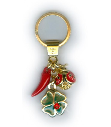 Corno Portafortuna in Metallo Artigianale e Smaltato a Mano Con Coccinella e Quadrifoglio IN ELEGANTE SCATOLA DA REGALO