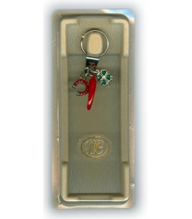 Corno Portafortuna in Metallo Artigianale e Smaltato a Mano Con Ferro di cavallo e Quadrifoglio IN ELEGANTE SCATOLA DA REGALO