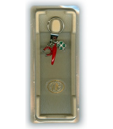 Corno Portafortuna in Metallo Artigianale e Smaltato a Mano Con Ferro di cavallo e Quadrifoglio IN ELEGANTE SCATOLA DA REGALO