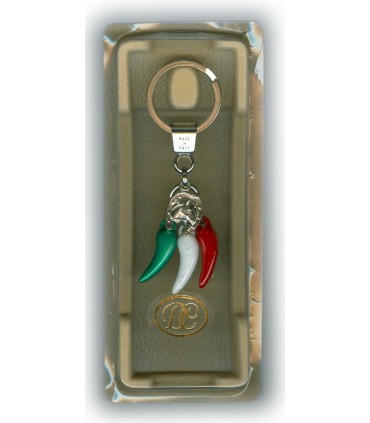 Portafortuna in Metallo Artigianale e Smaltato a Mano Cornetti Tricolore IN ELEGANTE SCATOLA DA REGALO