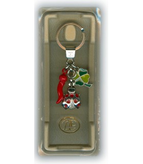 Corno Portafortuna in Metallo Artigianale e Smaltato a Mano Con Coccinella e Quadrifoglio IN ELEGANTE SCATOLA DA REGALO