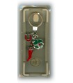 Corno Portafortuna in Metallo Artigianale e Smaltato a Mano Con ferro di Cavallo e Quadrifoglio IN ELEGANTE SCATOLA DA REGALO