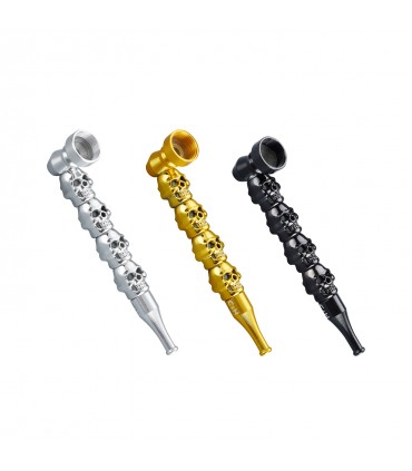 Pipette champ skull in metallo L.12,4 cm. assortiti in 3 colori Expo da 12 pz.
