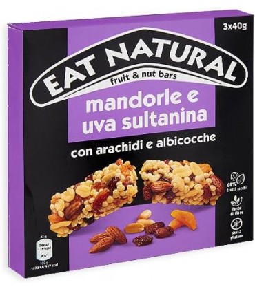BARRETTA EAT NATURAL MANDORLE E UVA SULTANINA CON ARACHIDI E ALBICOCCHE CONF.3 PZ X 40GR