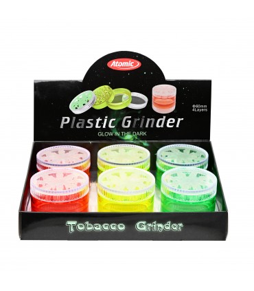 Grinder Atomic in Plastica colorata TRASPARENTE 4 parti Diam.60mm EXPO 6 pz. COLORI ASSORTITI
