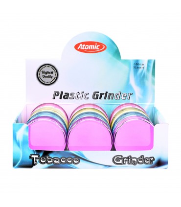 GRINDER ATOMIC IN PLASTICA IN 3 PARTI DIAM. DA 60MM EXPO 12 PZ 3 COLORI PERLATI ASSORTITI